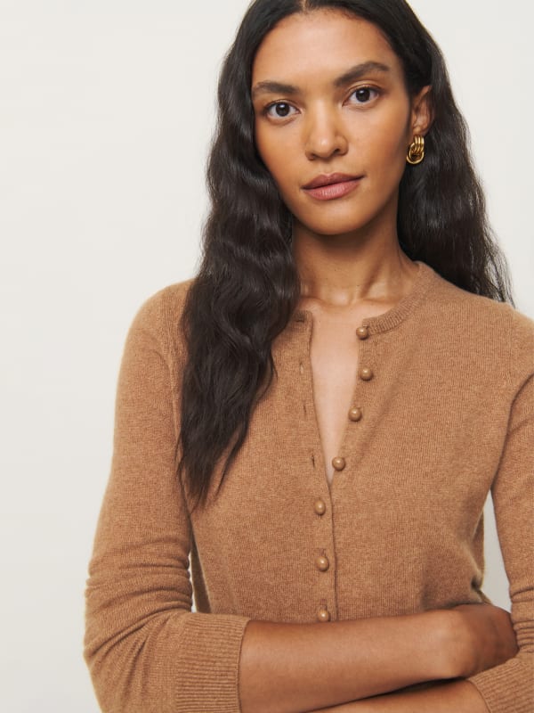 Caspia Cashmere Cropped Cardigan - Camel